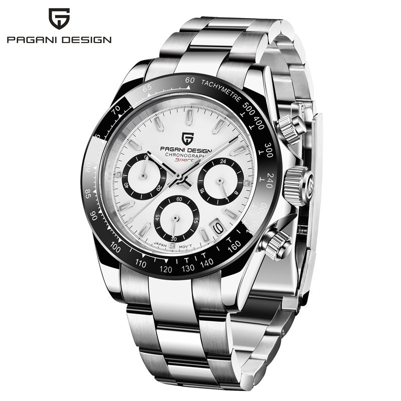 Men&#039;s Watch 6 Pin Multifunctional Calendar Chronograph Stainless Steel Casual Waterproof Watch