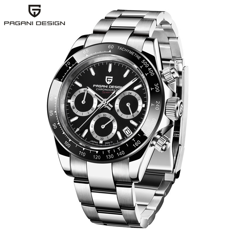 Men&#039;s Watch 6 Pin Multifunctional Calendar Chronograph Stainless Steel Casual Waterproof Watch