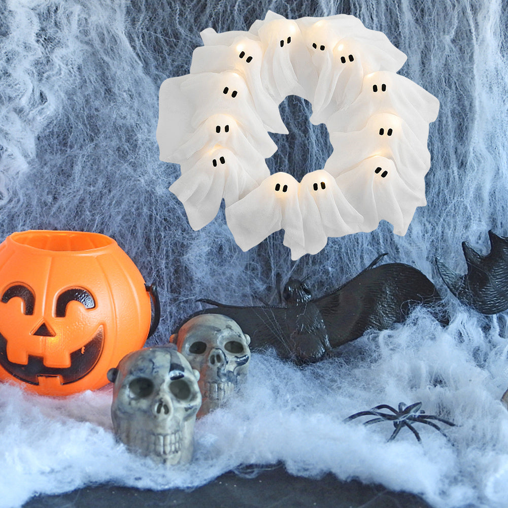 Halloween Decorations Ghost Wreath Cute Ghost Halloween Door Sign For Door Porch Wall Holiday Home Decor Glow Ghost Lights