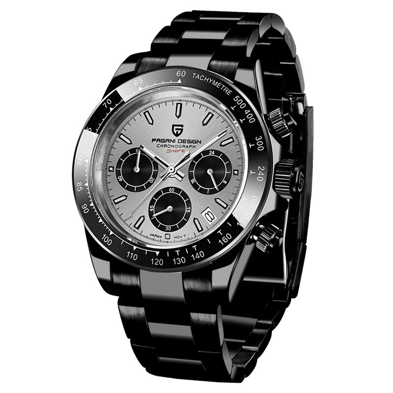 Men&#039;s Watch 6 Pin Multifunctional Calendar Chronograph Stainless Steel Casual Waterproof Watch