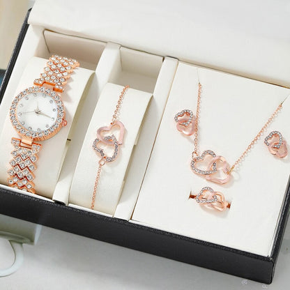 New Ladies Diamond Watch Jewelry Set Explosions Heart-shaped Jewelry Women Rhinestone Gift