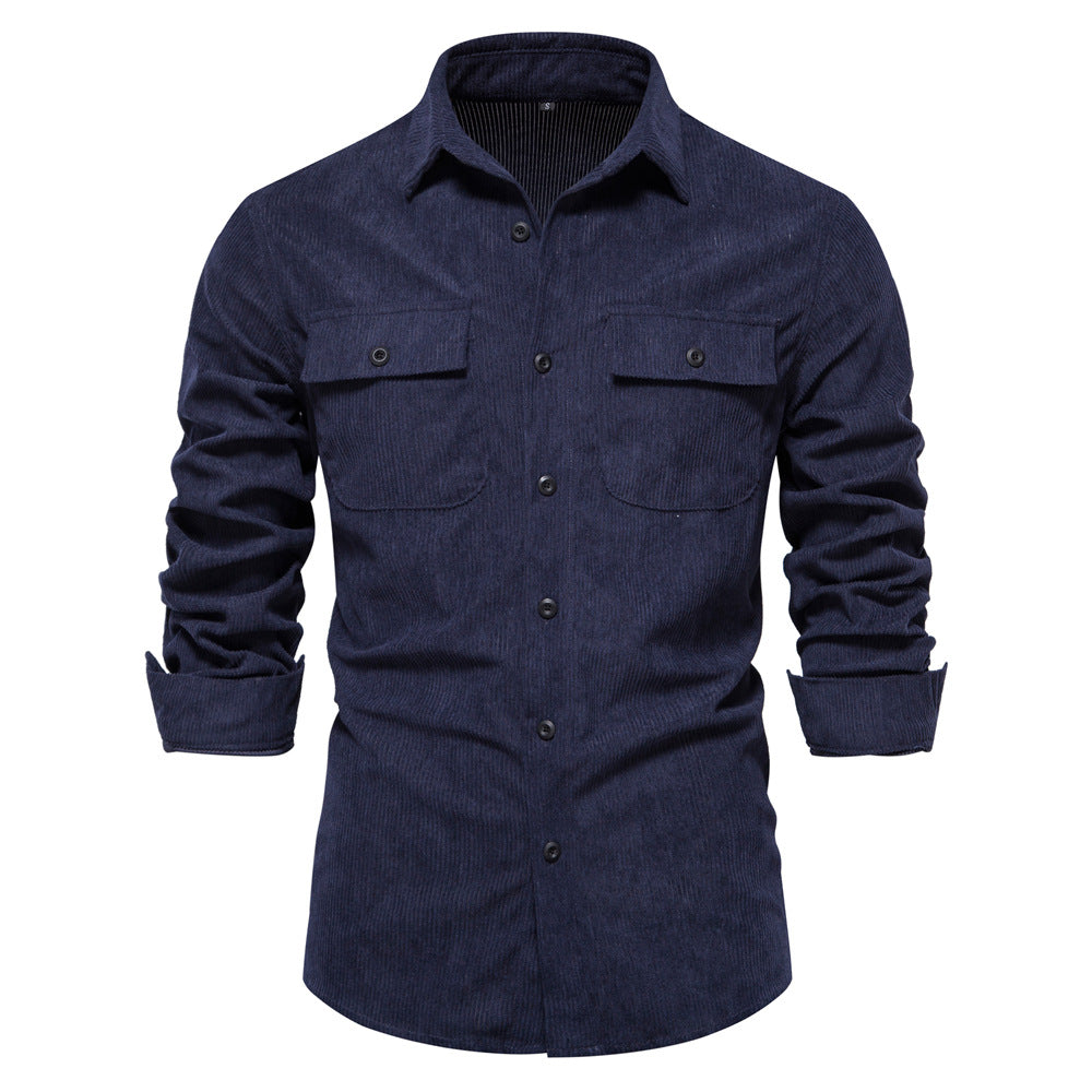 Casual Solid Color Long Sleeve Men&#039;s Corduroy Shirt