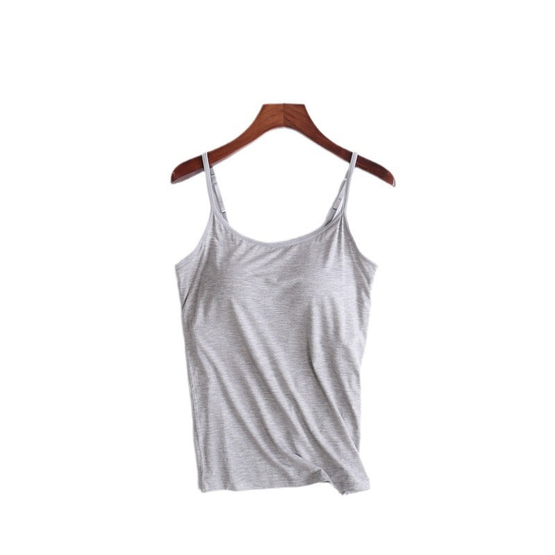 Modal Women&#039;s Camisole Vest With Chest Cushion Without Steel Ring Cup One-piece Outer Wearing Underwear Yoga Sports T-shirt