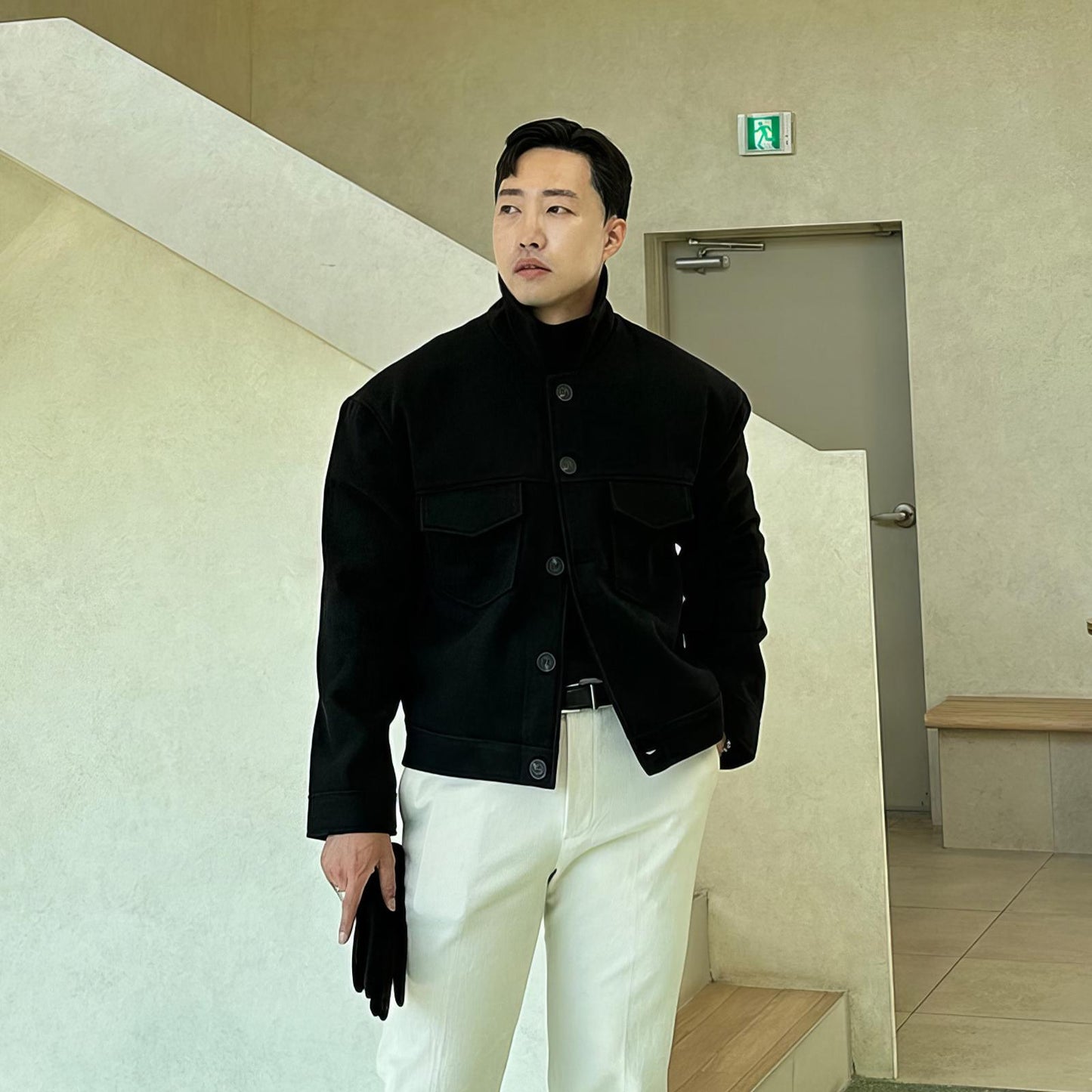 Black Lapel Short Jacket Men&#039;s Autumn And Winter Korean Version 2024 New High-end Double Pocket Thickened Jacket