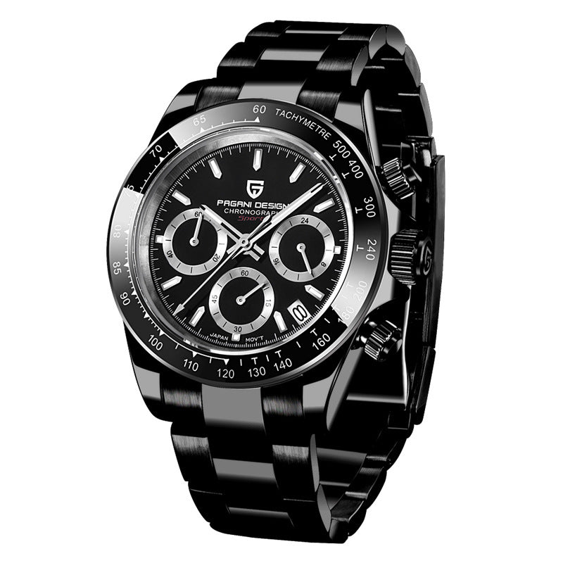 Men&#039;s Watch 6 Pin Multifunctional Calendar Chronograph Stainless Steel Casual Waterproof Watch