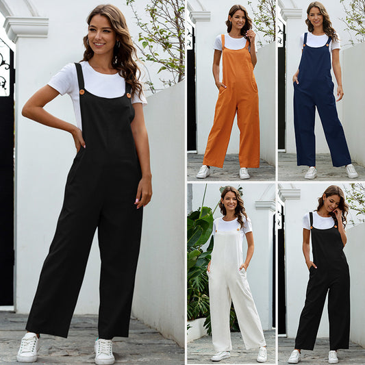 2024 Amazon Cross-border New European And American Women&#039;s Retro Casual Long Suspender Pants