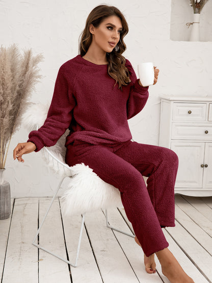 Woolen Sweater Suit Loose Casual Home Wear Double-sided Plush Two-piece Set For Women