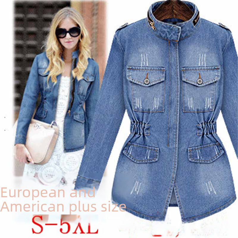 European Station AliExpress Autumn And Winter New European And American Women&#039;s Denim Coat Large Size Fat Girls Foreign Trade Long Sleeve Coat Women