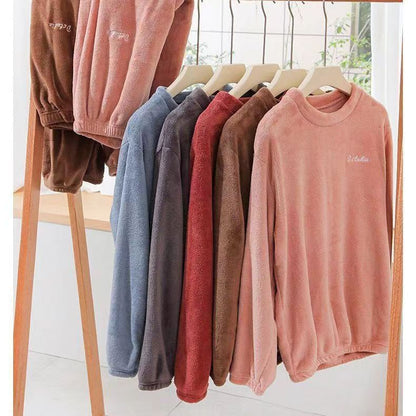 Coral Fleece Women&#039;s Winter Clothes Men&#039;s Couple Thickened Fleece-lined Warm Warm Clothes Flannel Home Clothes Pajamas Top Single Piece