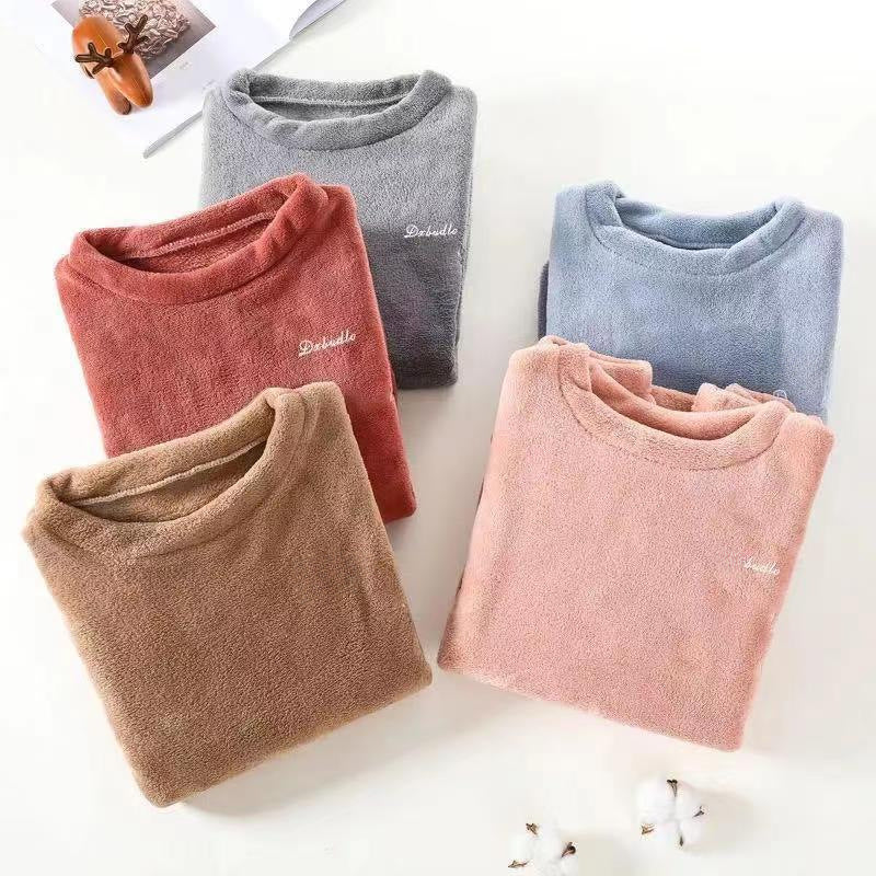 Coral Fleece Women&#039;s Winter Clothes Men&#039;s Couple Thickened Fleece-lined Warm Warm Clothes Flannel Home Clothes Pajamas Top Single Piece