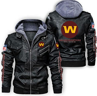 US Size Fleece-lined American Rugby Fans Coat PU Leather Jacket Red Leather For The Fans Coat Motorcycle Jacket